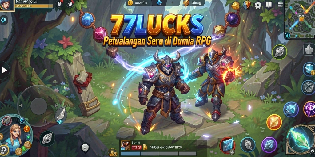 Screenshot menunjukkan aksi pertempuran epik dalam 77LUCKS.