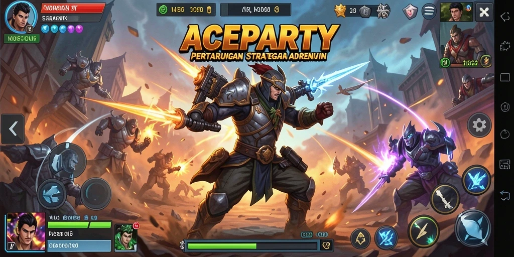 Tangkapan layar gameplay ACEPARTY menunjukkan pertarungan strategi yang intens.