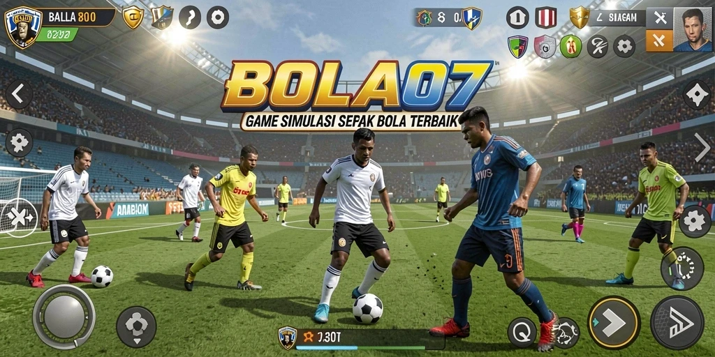 Screenshot gameplay BOLA07 menampilkan aksi sepak bola yang seru.