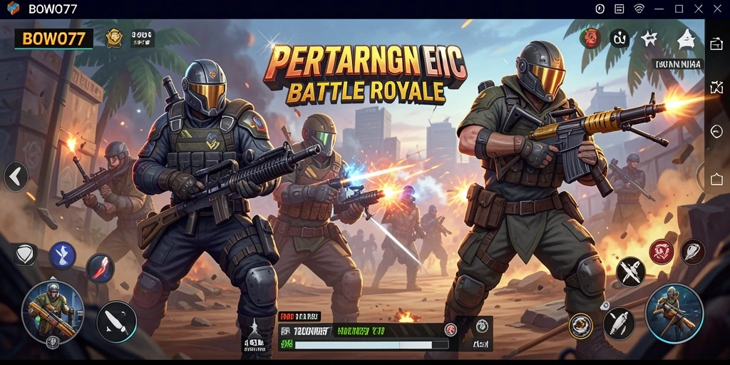 Gameplay intens BOWO77 dalam pertarungan Battle Royale.