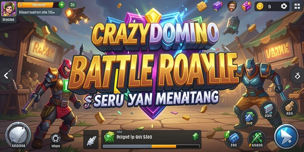 Tangkapan layar gameplay <strong>CRAZYDOMINO</strong> menampilkan aksi tempur seru di arena Battle Royale.