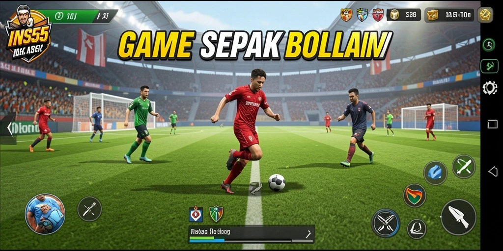 Tampilan gameplay memukau dari INS55 dengan aksi sepak bola yang intens.