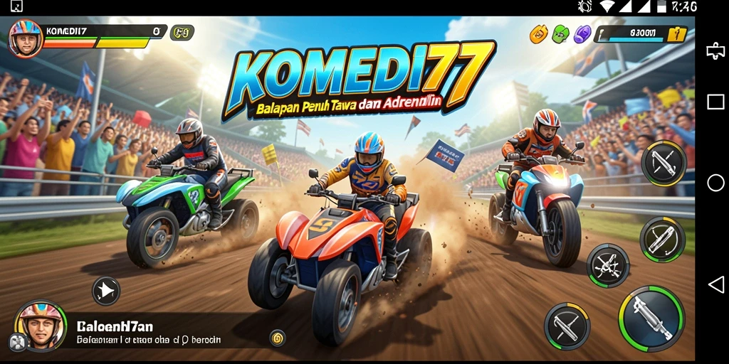 Tangkapan layar gameplay <strong>KOMEDI77</strong> menampilkan balapan seru dan karakter lucu.
