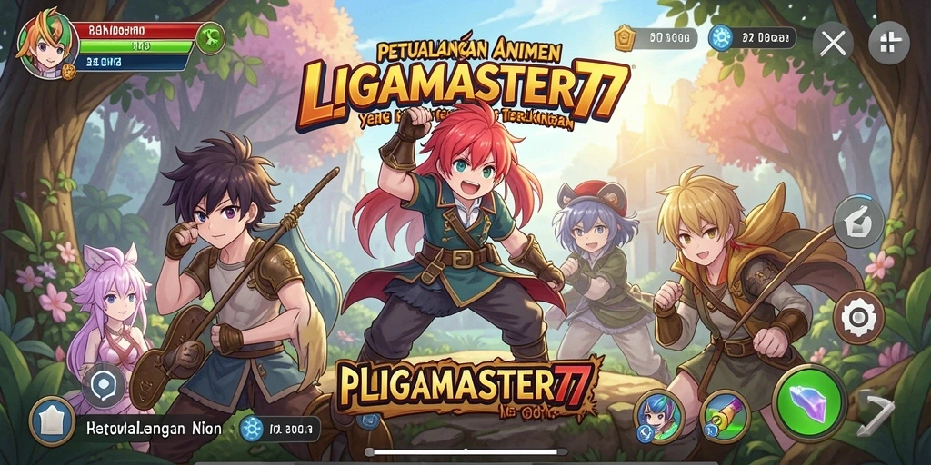 Tampilan gameplay seru LIGAMASTER77 dengan karakter anime ikonik.