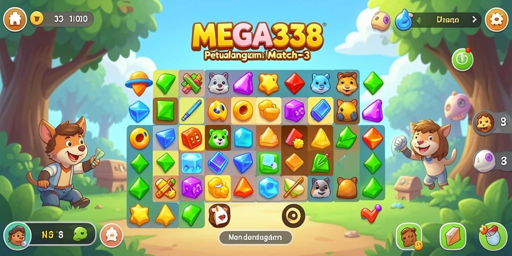 Tampilan gameplay seru dari MEGA338 di level Match-3.