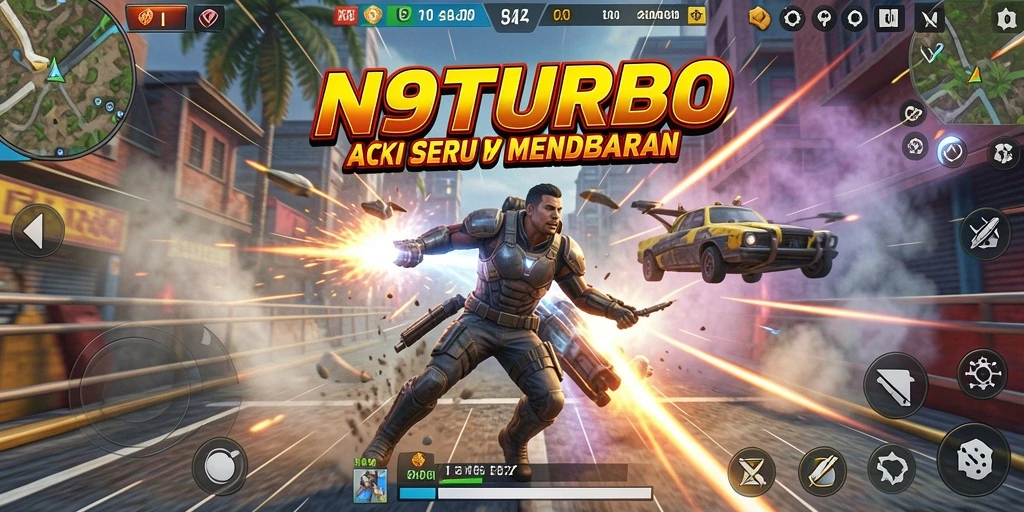 Tampilan gameplay N9TURBO yang mendebarkan dan penuh aksi.
