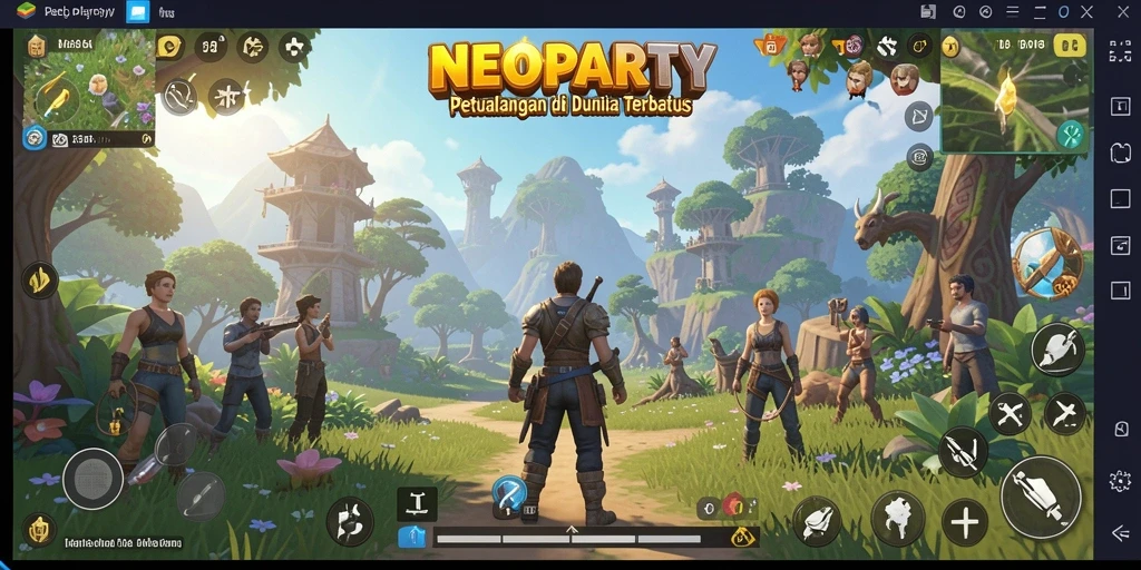 Screenshot gameplay NEOPARTY yang menunjukkan petualangan seru di dunia terbuka.