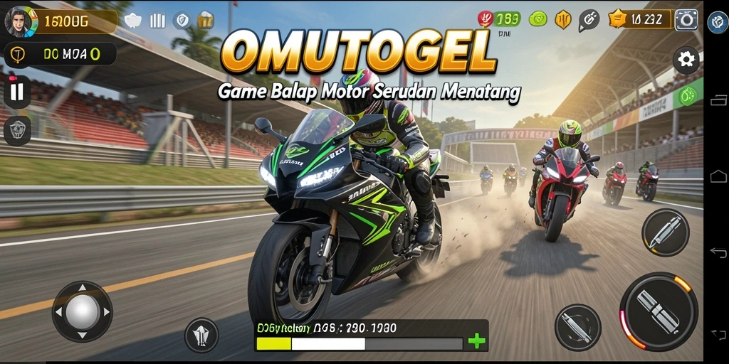 Screenshot gameplay OMUTOGEL menampilkan aksi balap motor yang mendebarkan.