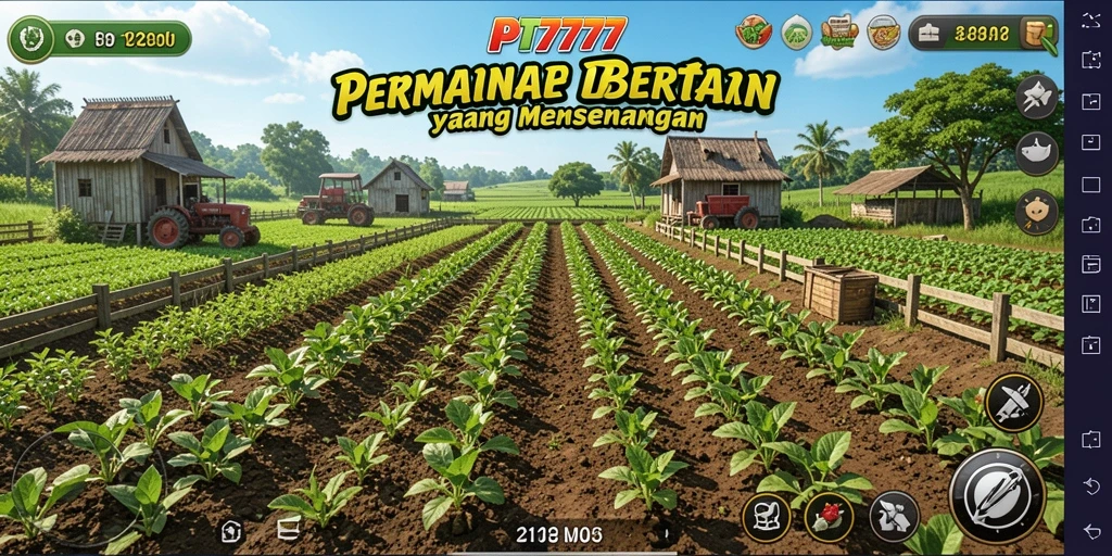 Tampilan gameplay PT777 yang menunjukkan aktivitas bertani yang seru.
