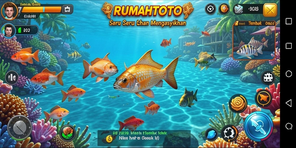 Tampilan penuh aksi dari gameplay Tembak Ikan di RUMAHTOTO.