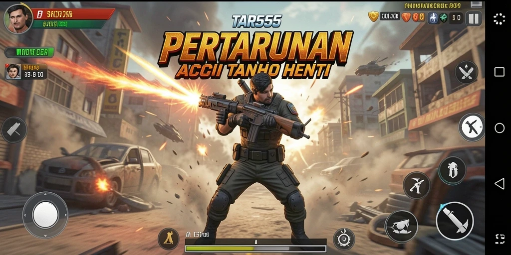 Tampilan aksi mendebarkan dalam gameplay TAR555 yang intens.